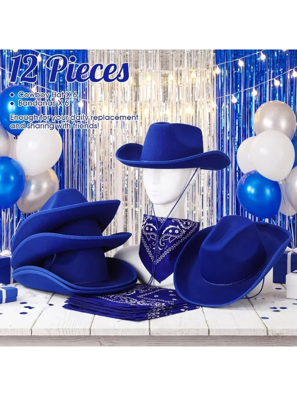 Men's Royal Blue Bandanas Bulk Adjustable Felt Western Cowboy Cowgirl Hat 12 Pcs